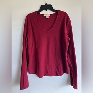 Eddie Bauer red ribbed long-sleeve v-neck T-shirt, size Large.